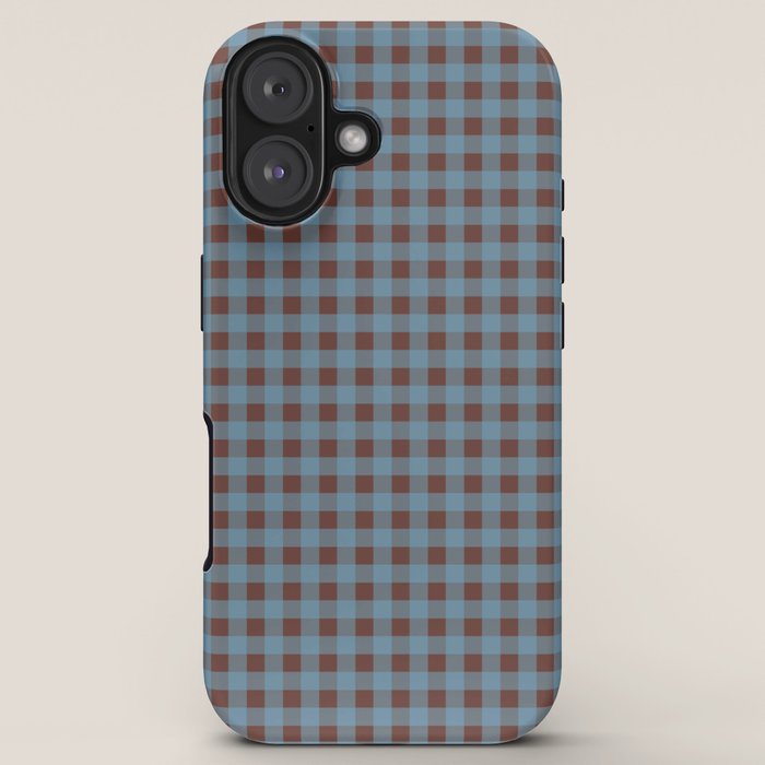 Cozy Gingham Plaid Eclectic Checkered Pattern in Brown and Blue iPhone Case
