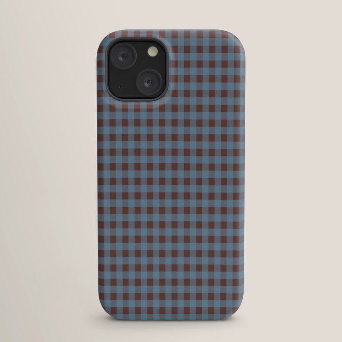 Cozy Gingham Plaid Eclectic Checkered Pattern in Brown and Blue iPhone Case
