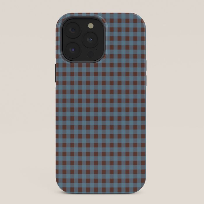 Cozy Gingham Plaid Eclectic Checkered Pattern in Brown and Blue iPhone Case