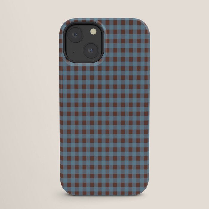 Cozy Gingham Plaid Eclectic Checkered Pattern in Brown and Blue iPhone Case