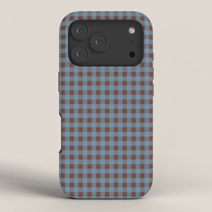 Cozy Gingham Plaid Eclectic Checkered Pattern in Brown and Blue iPhone Case