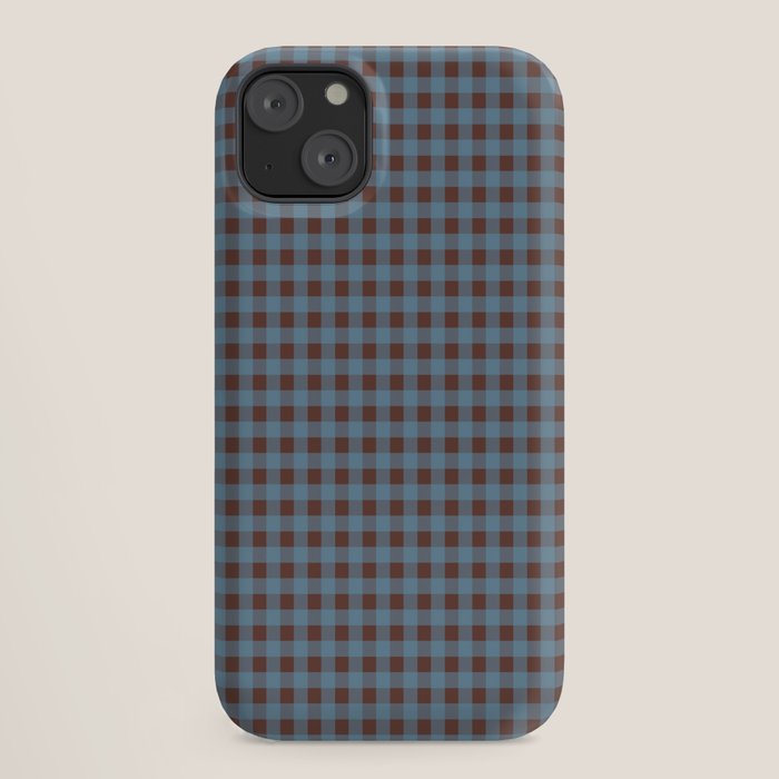 Cozy Gingham Plaid Eclectic Checkered Pattern in Brown and Blue iPhone Case