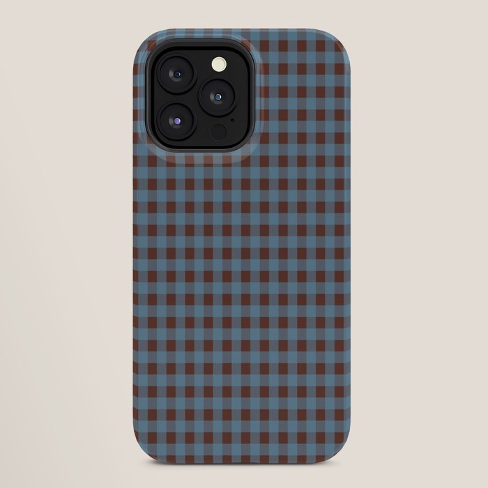 Cozy Gingham Plaid Eclectic Checkered Pattern in Brown and Blue iPhone Case
