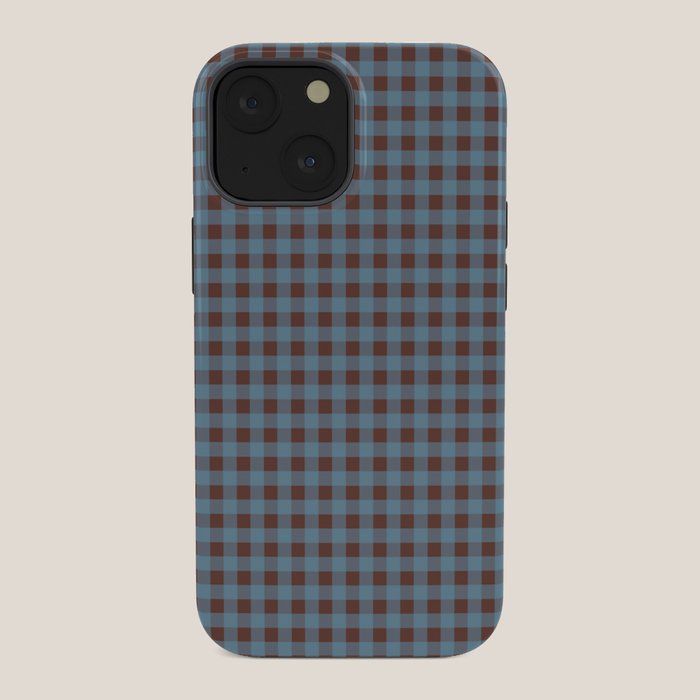 Cozy Gingham Plaid Eclectic Checkered Pattern in Brown and Blue iPhone Case