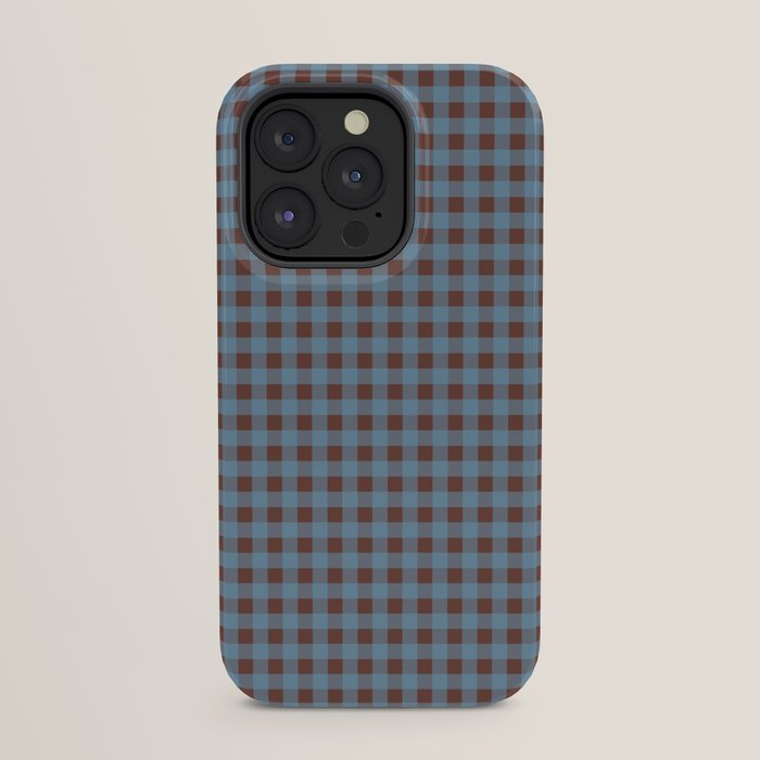 Cozy Gingham Plaid Eclectic Checkered Pattern in Brown and Blue iPhone Case