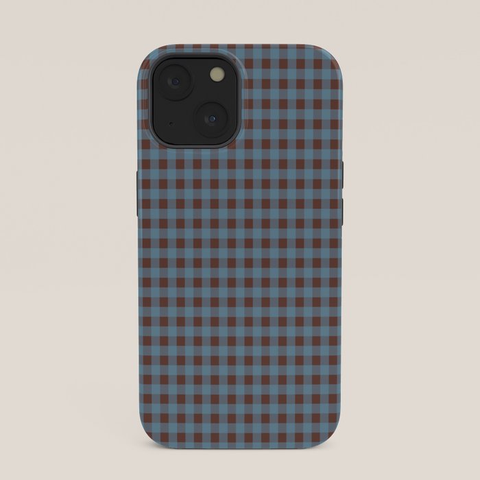 Cozy Gingham Plaid Eclectic Checkered Pattern in Brown and Blue iPhone Case