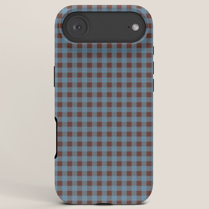 Cozy Gingham Plaid Eclectic Checkered Pattern in Brown and Blue iPhone Case