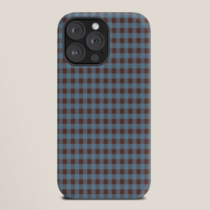 Cozy Gingham Plaid Eclectic Checkered Pattern in Brown and Blue iPhone Case