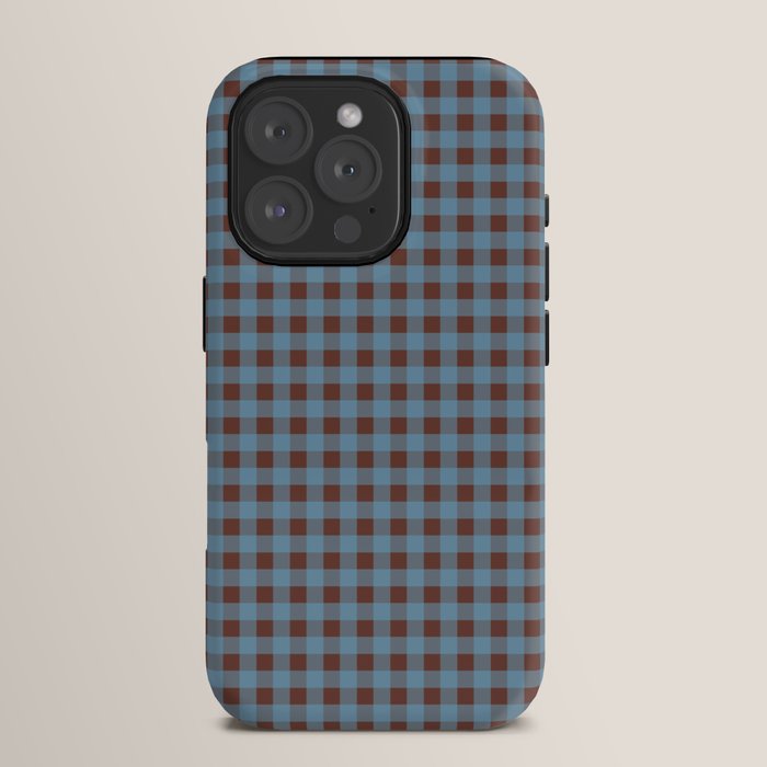 Cozy Gingham Plaid Eclectic Checkered Pattern in Brown and Blue iPhone Case