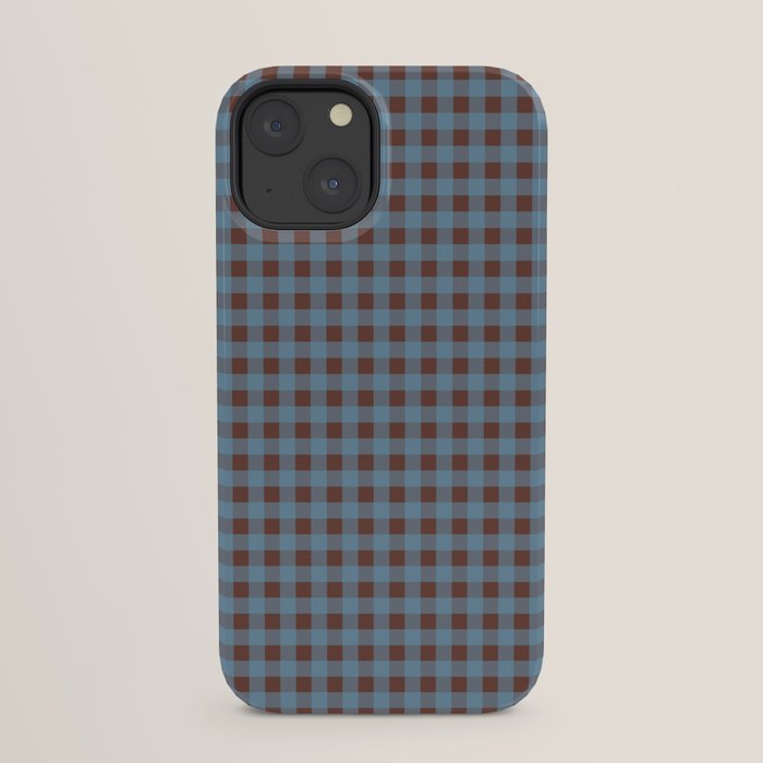 Cozy Gingham Plaid Eclectic Checkered Pattern in Brown and Blue iPhone Case