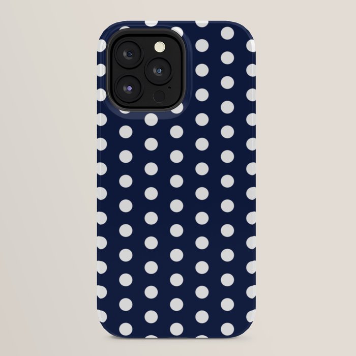 Navy Blue Polka Dots Minimalist Line Drawing iPhone Case
