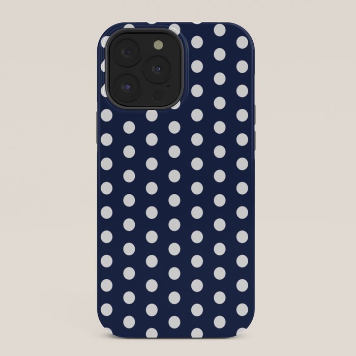 Navy Blue Polka Dots Minimalist Line Drawing iPhone Case