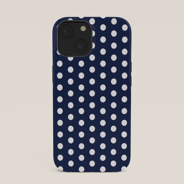 Navy Blue Polka Dots Minimalist Line Drawing iPhone Case