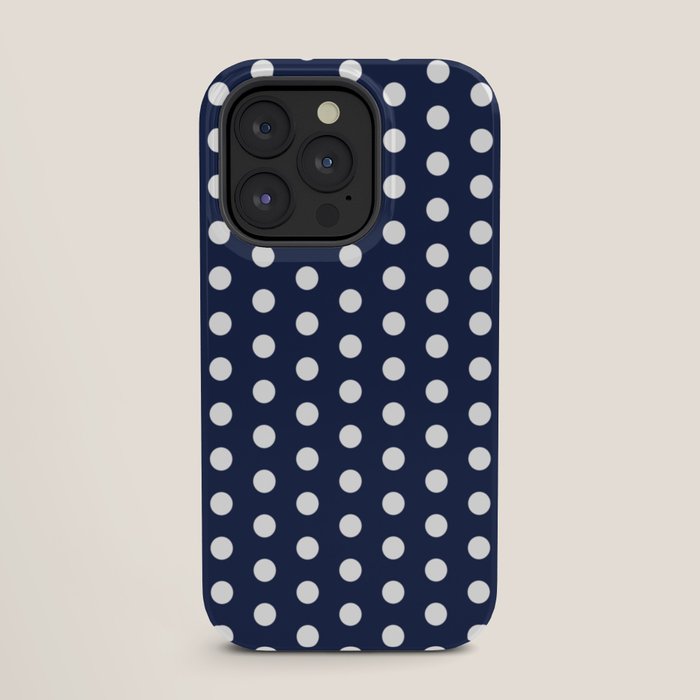 Navy Blue Polka Dots Minimalist Line Drawing iPhone Case