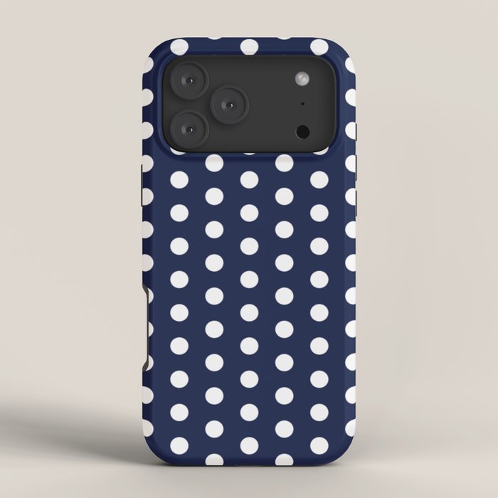 Navy Blue Polka Dots Minimalist Line Drawing iPhone Case