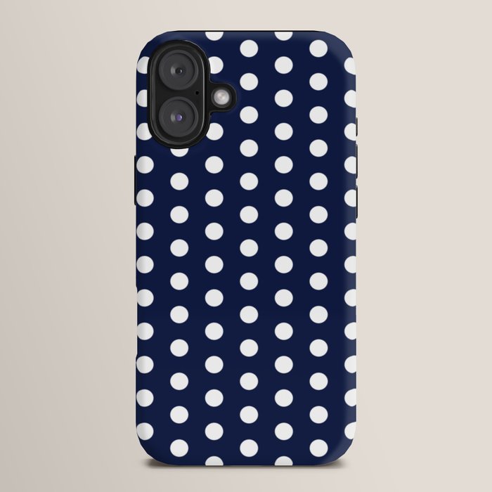 Navy Blue Polka Dots Minimalist Line Drawing iPhone Case