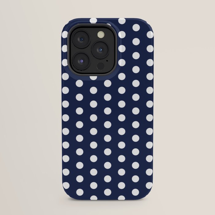 Navy Blue Polka Dots Minimalist Line Drawing iPhone Case