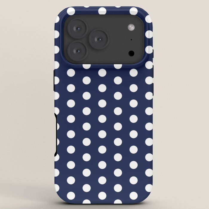 Navy Blue Polka Dots Minimalist Line Drawing iPhone Case