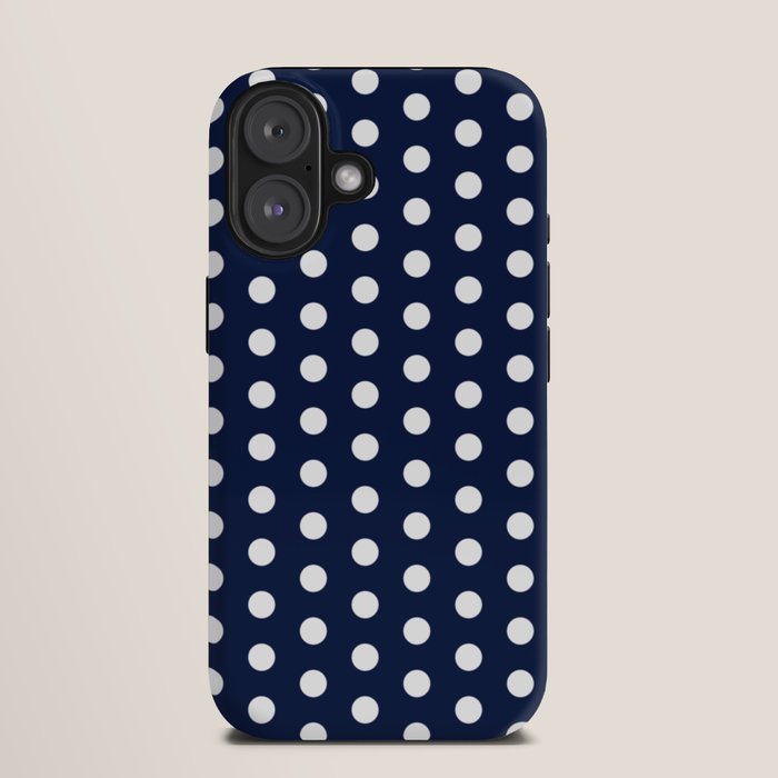 Navy Blue Polka Dots Minimalist Line Drawing iPhone Case