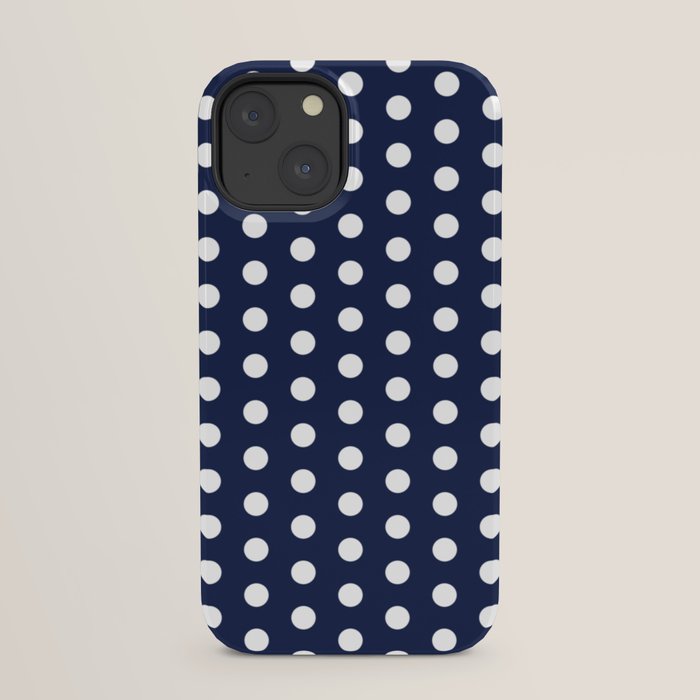Navy Blue Polka Dots Minimalist Line Drawing iPhone Case
