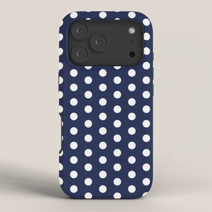 Navy Blue Polka Dots Minimalist Line Drawing iPhone Case