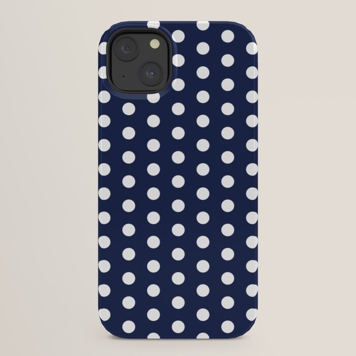 Navy Blue Polka Dots Minimalist Line Drawing iPhone Case