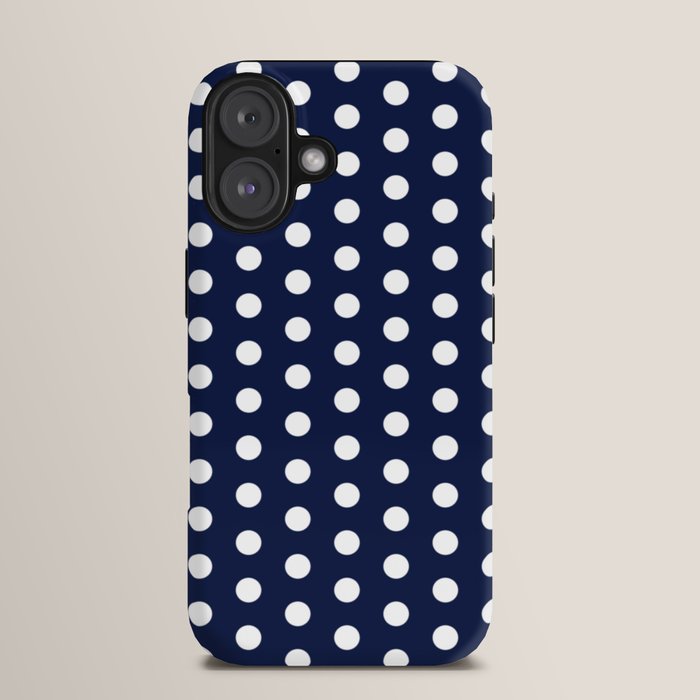 Navy Blue Polka Dots Minimalist Line Drawing iPhone Case