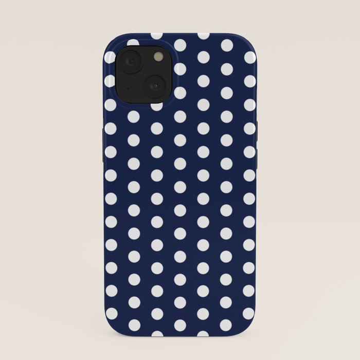 Navy Blue Polka Dots Minimalist Line Drawing iPhone Case