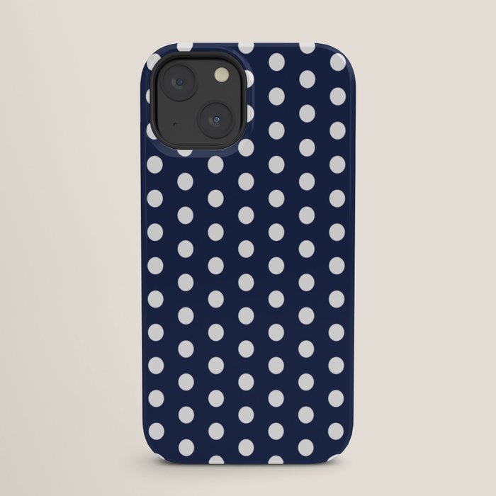 Navy Blue Polka Dots Minimalist Line Drawing iPhone Case