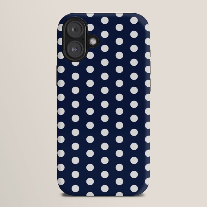 Navy Blue Polka Dots Minimalist Line Drawing iPhone Case