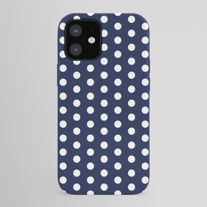Navy Blue Polka Dots Minimalist Line Drawing iPhone Case
