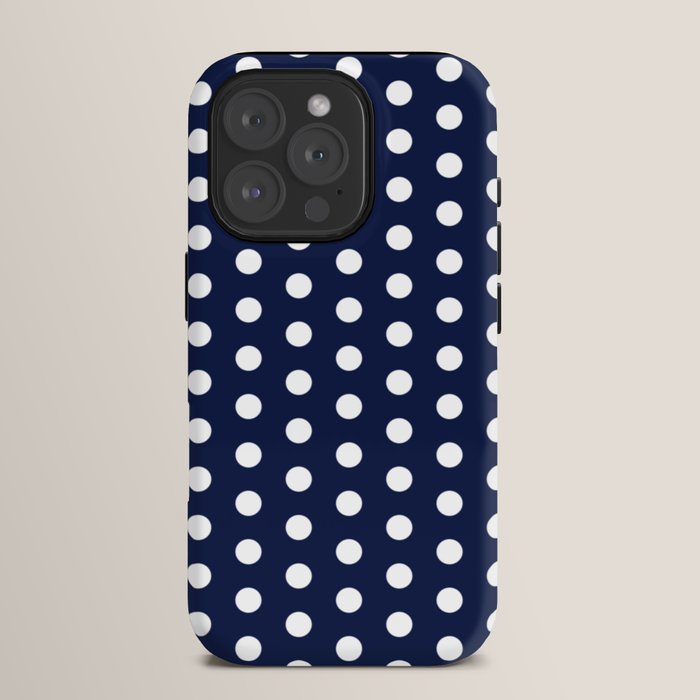 Navy Blue Polka Dots Minimalist Line Drawing iPhone Case