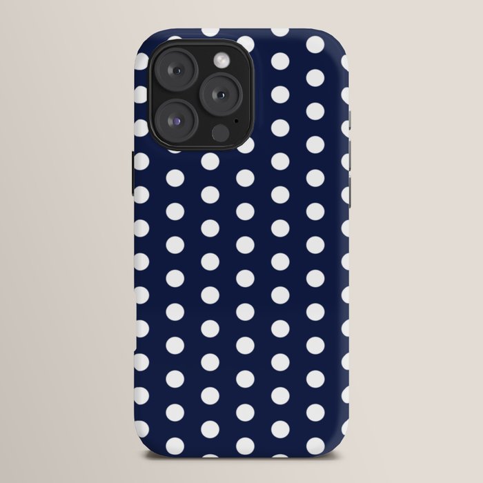 Navy Blue Polka Dots Minimalist Line Drawing iPhone Case
