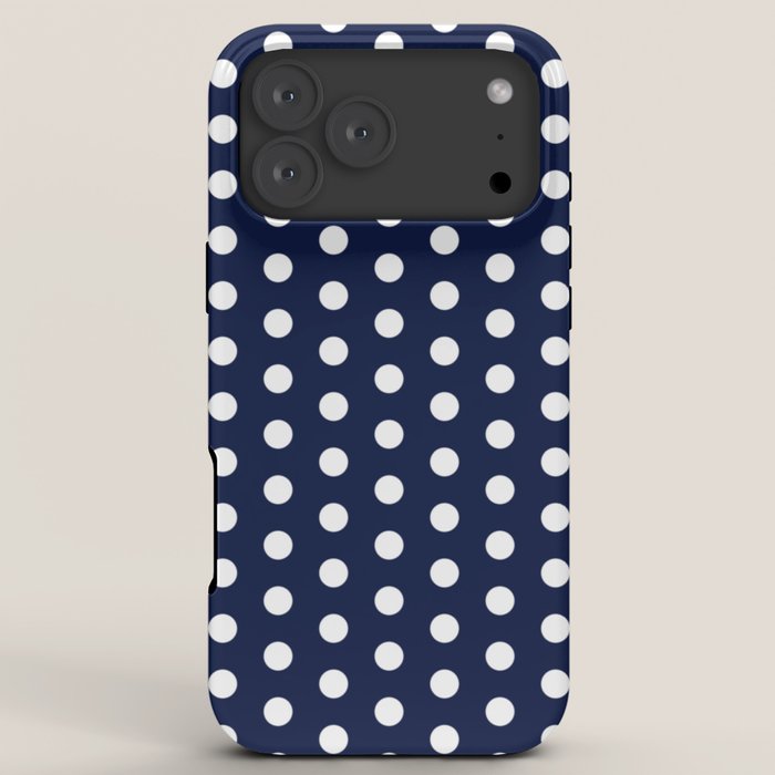 Navy Blue Polka Dots Minimalist Line Drawing iPhone Case