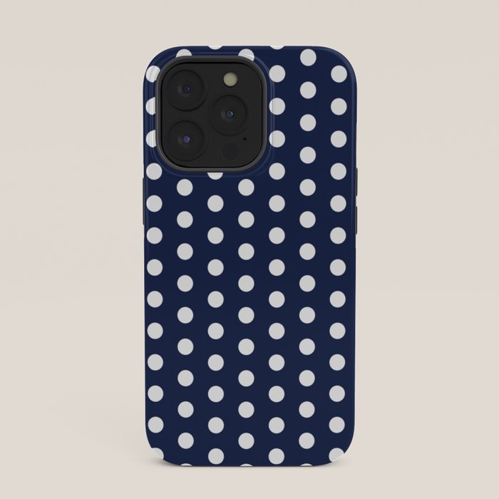 Navy Blue Polka Dots Minimalist Line Drawing iPhone Case