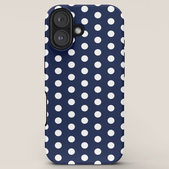 Navy Blue Polka Dots Minimalist Line Drawing iPhone Case
