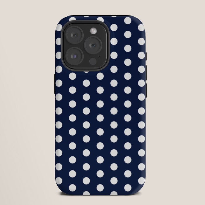 Navy Blue Polka Dots Minimalist Line Drawing iPhone Case