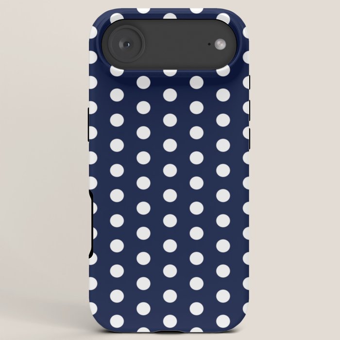 Navy Blue Polka Dots Minimalist Line Drawing iPhone Case