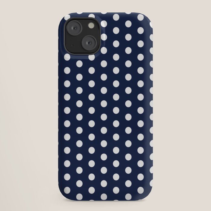 Navy Blue Polka Dots Minimalist Line Drawing iPhone Case
