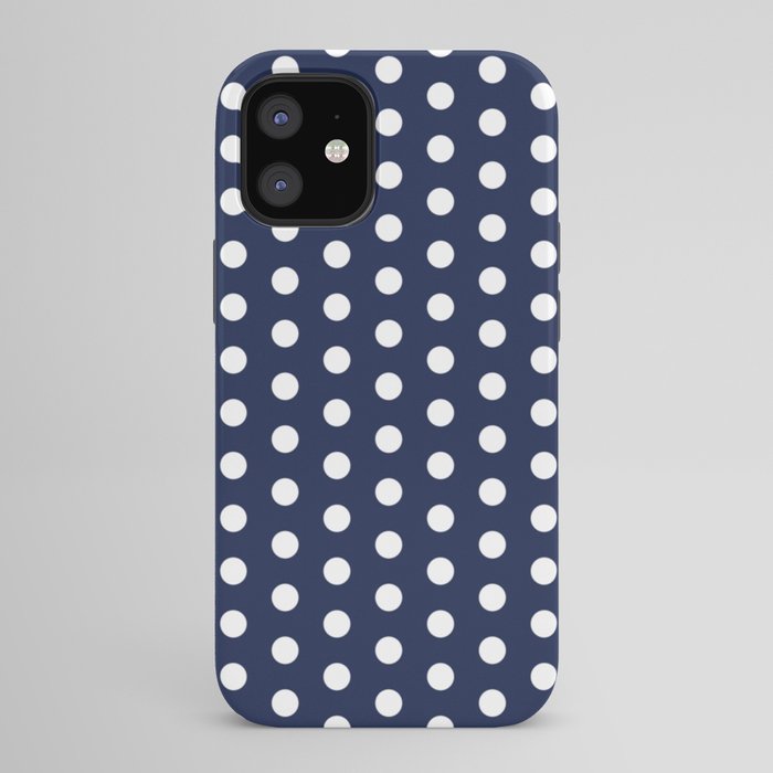 Navy Blue Polka Dots Minimalist Line Drawing iPhone Case