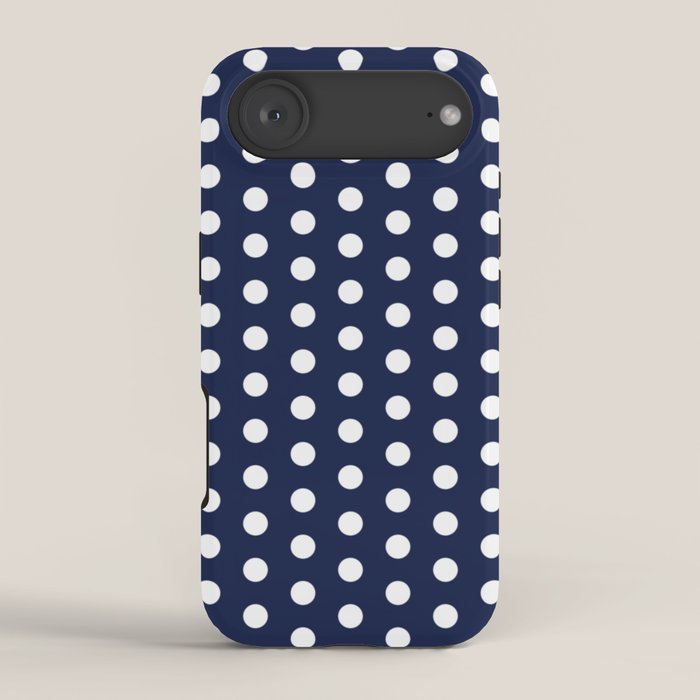 Navy Blue Polka Dots Minimalist Line Drawing iPhone Case