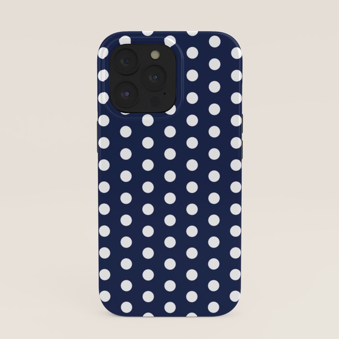 Navy Blue Polka Dots Minimalist Line Drawing iPhone Case