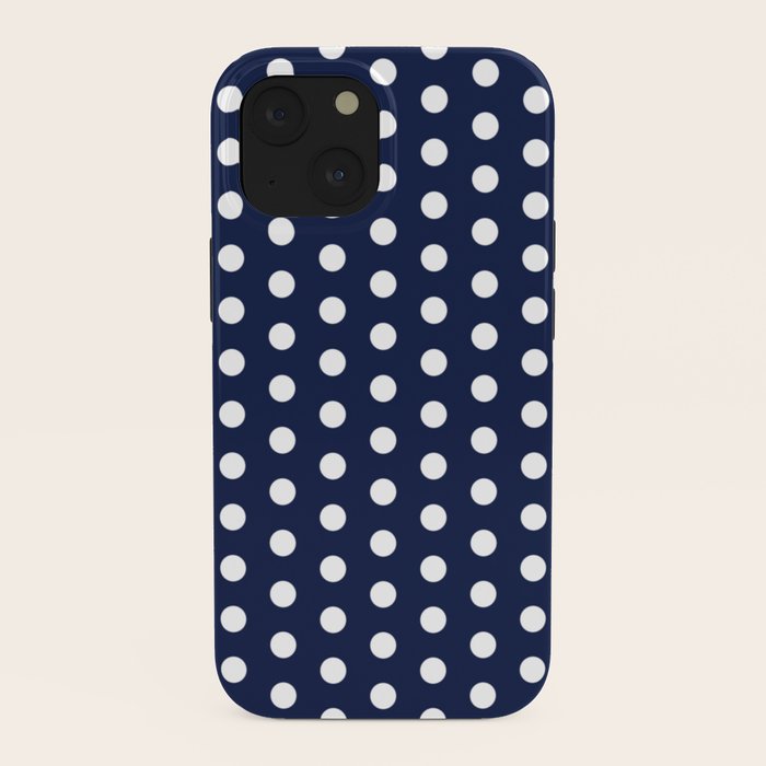 Navy Blue Polka Dots Minimalist Line Drawing iPhone Case