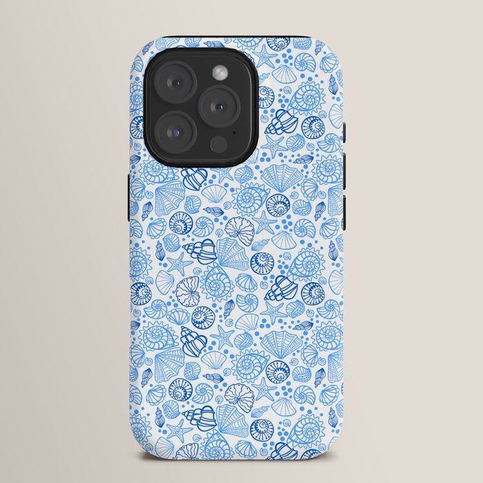 Vintage pastel Blue White Tropical Seashell Retro Boho Coastal Beach Vibe iPhone Case