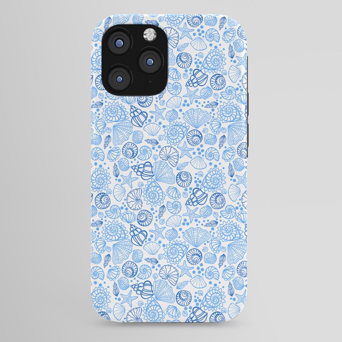 Vintage pastel Blue White Tropical Seashell Retro Boho Coastal Beach Vibe iPhone Case