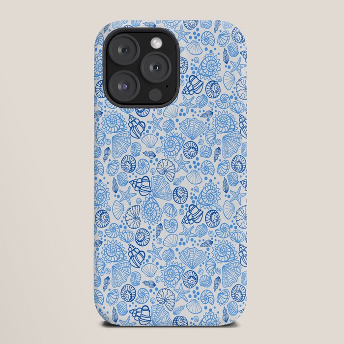 Vintage pastel Blue White Tropical Seashell Retro Boho Coastal Beach Vibe iPhone Case