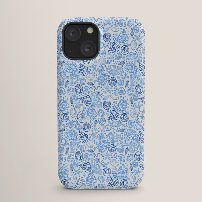 Vintage pastel Blue White Tropical Seashell Retro Boho Coastal Beach Vibe iPhone Case