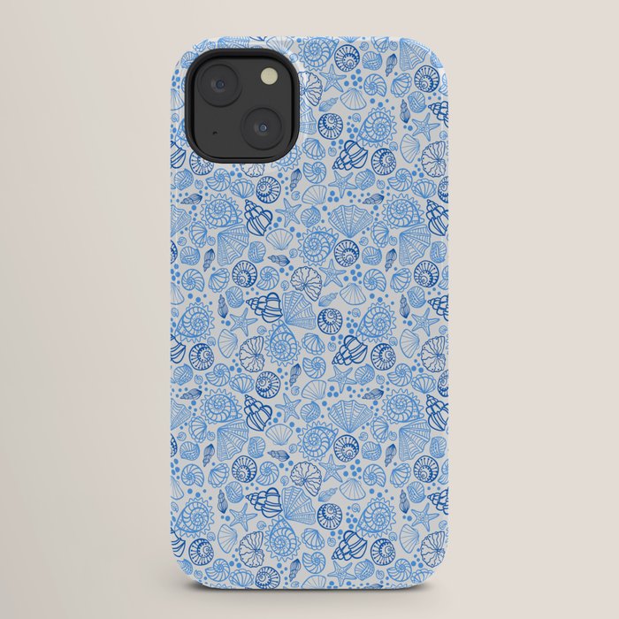 Vintage pastel Blue White Tropical Seashell Retro Boho Coastal Beach Vibe iPhone Case