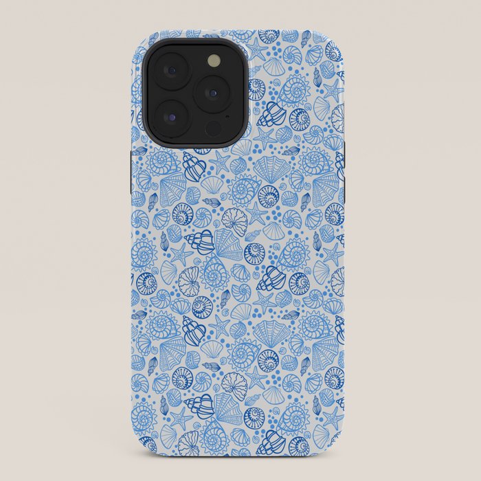 Vintage pastel Blue White Tropical Seashell Retro Boho Coastal Beach Vibe iPhone Case