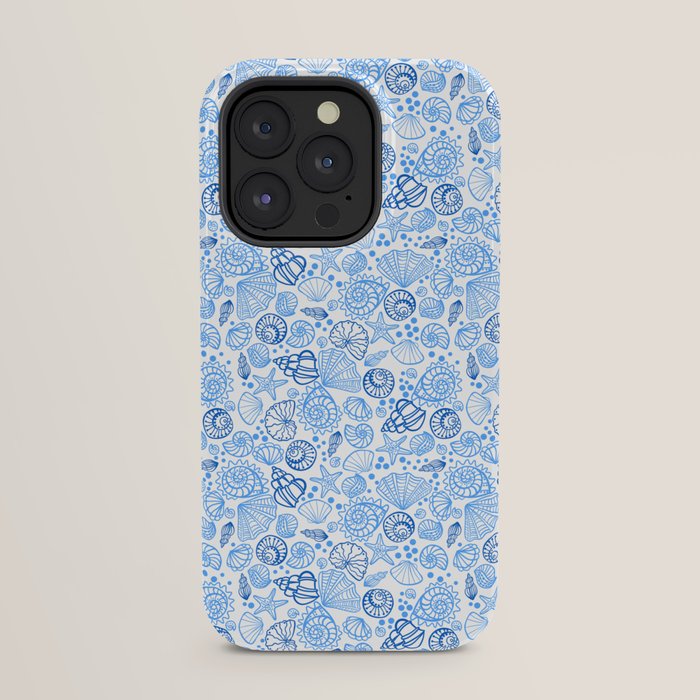 Vintage pastel Blue White Tropical Seashell Retro Boho Coastal Beach Vibe iPhone Case
